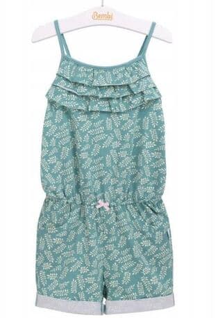 Stylowy i śliczny kombinezon powinien się znaleźć w szafie każdej dziwczynki. Można go śmiało ubrać na mniej lub bardziej oficjalne wyjścia, a także na plażę. Przy dekolcie zastosowano motyw hiszpanki, a z jednej strony cienką szelkę. W pasie znajduje się gumeczka, dla podkreślenia sylwetki i fasonu ubranka.Material - bawełna